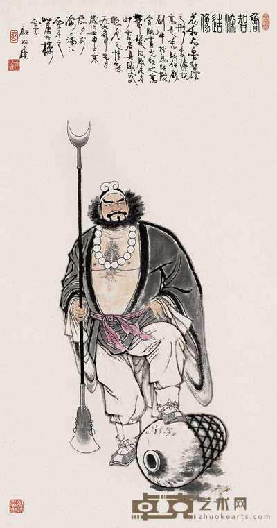 顾炳鑫 1992年作 鲁智深造像 立轴 89×47cm